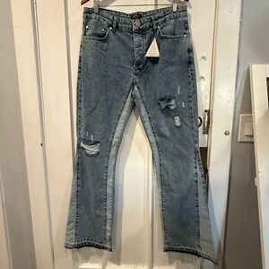 Men's Straight Fit Distressed Light Blue Jeans